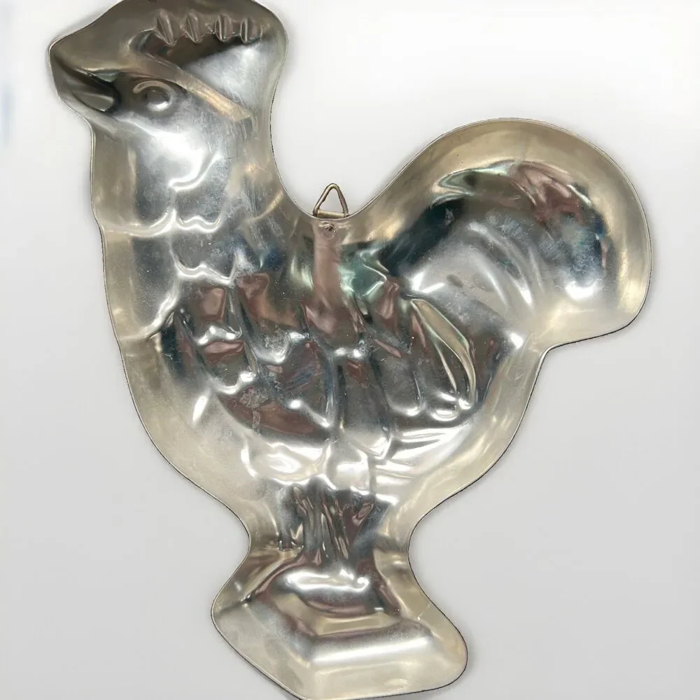 Rooster Metal Jello Mold Solid Copper and Silver Animal Shape Farmhouse